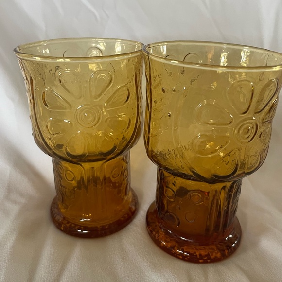 Libbey Country Garden Daisy Glasses Amber - Set of 2 - Picture 2 of 7